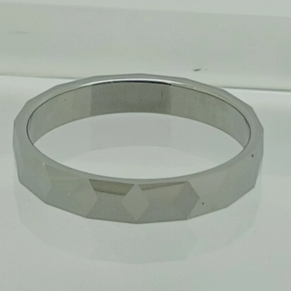 Vintage Tungsten Faceted Band Ring Size 10 Silver Tone 4mm Y2K Geometric‎ 4.1g